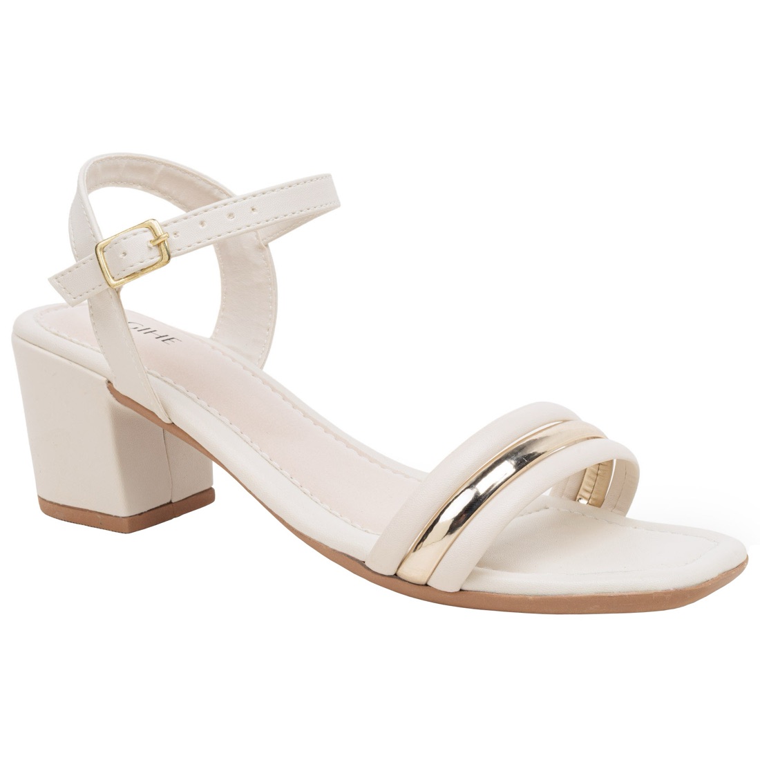 Sandália Off White com detalhe metalizado